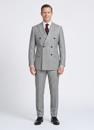 Brioni Mens Light Gray Glen Plaid Fully-Canvassed Peak Lapel Slim Fit Double Breasted Wool Suit  - 38R