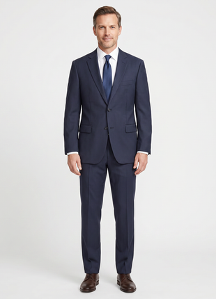 Hugo Boss Dark Navy Pinstripe Notch Lapel Super 100’s Wool 2-Button Suit 40L