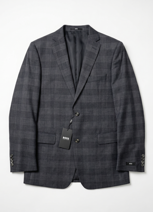 Hugo Boss Charcoal gray Tonal Windowpane Notch Lapel Classic Fit 2-Button Wool Suit 40L