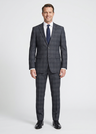 Hugo Boss Charcoal gray Tonal Windowpane Notch Lapel Classic Fit 2-Button Wool Suit 40L