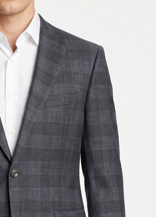 Hugo Boss Charcoal gray Tonal Windowpane Notch Lapel Classic Fit 2-Button Wool Suit 40L