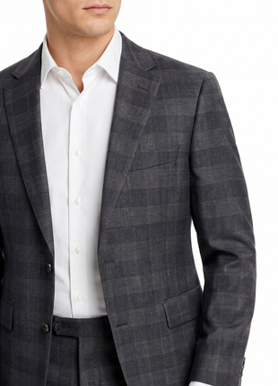Hugo Boss Charcoal gray Tonal Windowpane Notch Lapel Classic Fit 2-Button Wool Suit 40L