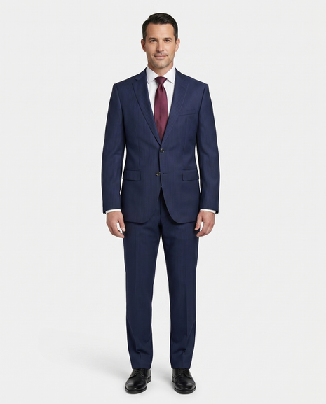 Hugo Boss Navy Pinstripe Modern Fit Notch Lapel Wool 2-Button Suit