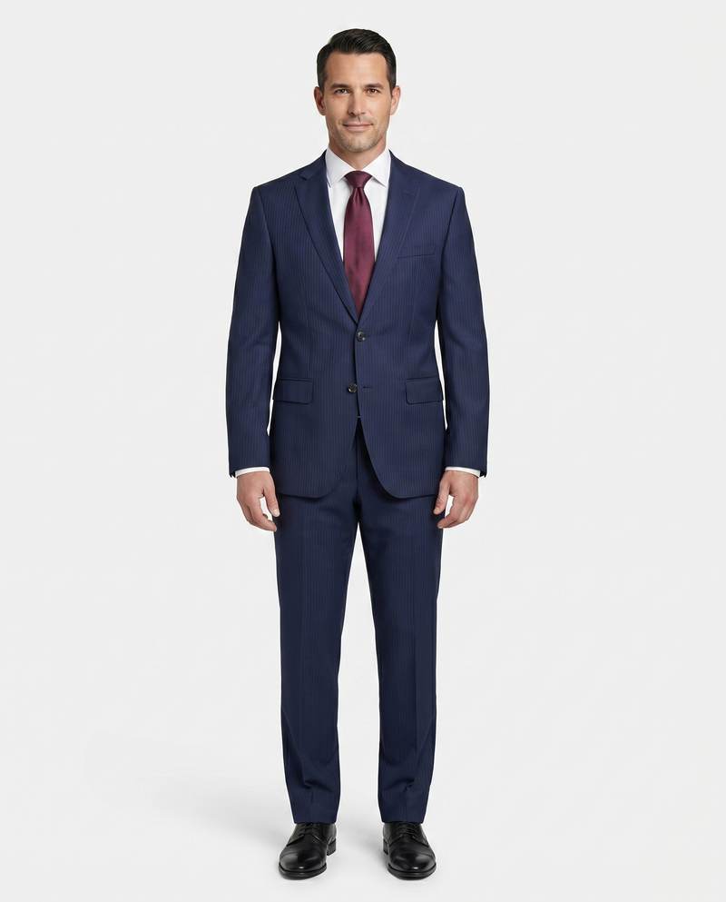 Hugo Boss Navy Pinstripe Modern Fit Notch Lapel Wool 2-Button Suit
