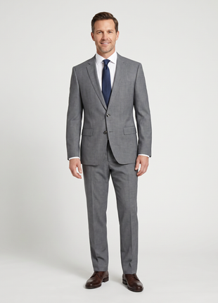 Hugo Boss Gray Plaid Slim Fit Notch Lapel 120’s Wool 2-Button Suit 40L