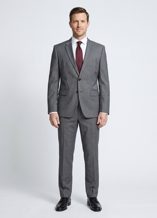 Hugo Boss Houndstooth Gray Slim Fit Notch Lapel Super 100's Wool 2-Button Suit 42S