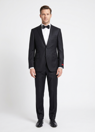 Bartorelli Napoli Mens Black Tonal Weave Notch Lapel Slim Fit 2-Button Wool Suit with Ticket Pocket - 44L