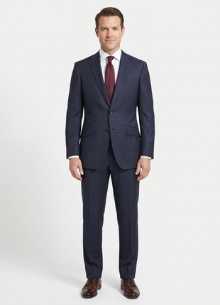 Bartorelli Napoli Mens Navy Pinstripe Notch Lapel Classic Fit 2-Button Wool Suit with Ticket Pocket - 40L