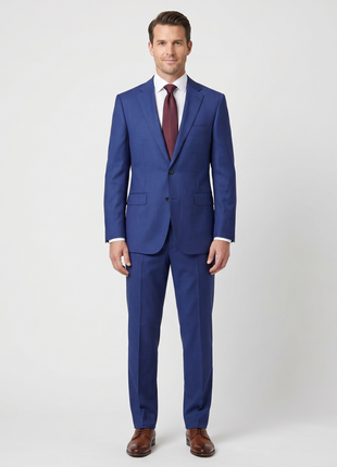 Bartorelli Napoli Mens Royal Blue Weave Notch Lapel Classic Fit 2-Button Wool Suit  - 44L