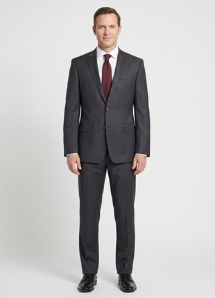 Versace Collection Mens Solid Charcoal Notch Lapel Classic Fit 2-Button Wool Suit - 40L