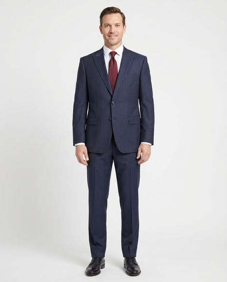 Versace Collection Mens Navy Multi-Pinstripe Peak Lapel Classic
