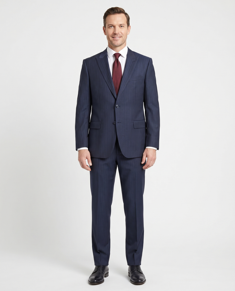 Versace Collection Mens Navy Multi-Pinstripe Peak Lapel Classic