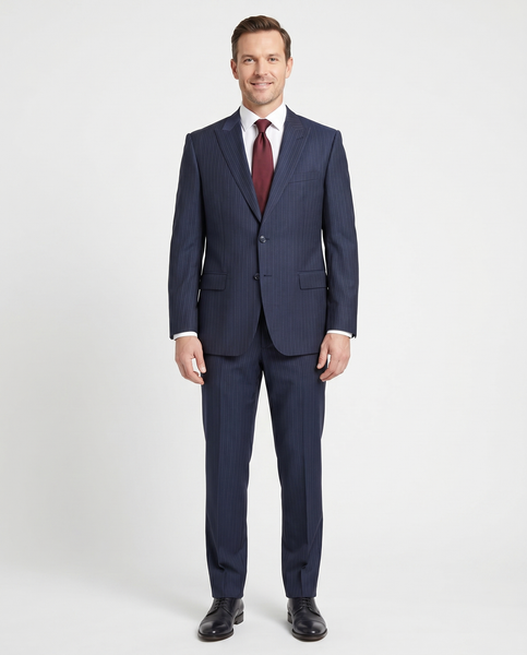VERSACE ダークブルースーツセット Versace Collection Mens Navy Multi-Pinstripe Peak Lapel Classic