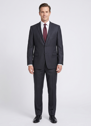 Versace Collection Mens Charcoal Pinstripe Notch Lapel Classic Fit 2-Button Wool Suit - 44L