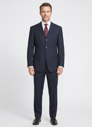 Versace Classic Mens Solid Dark Blue Notch Lapel Classic Fit 3-Button Wool Suit - 38L