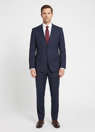 Versace Collection Mens Solid Dark Blue Notch Lapel Classic Fit 2-Button Wool Suit - 44L