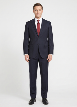 Versace Collection Mens Solid Dark Blue Notch Lapel Classic Fit 2-Button Wool Suit - 44L