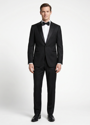 Canali Solid Black Modern Fit Canvassed Notch Lapel Wool-Mohair 2-Button Tuxedo 42R