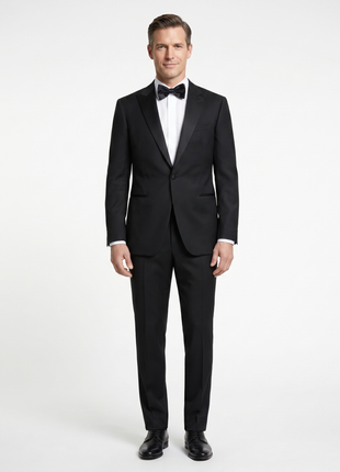 Canali Solid Black Modern Fit Canvassed Notch Lapel Wool-Mohair 2-Button Tuxedo 52L