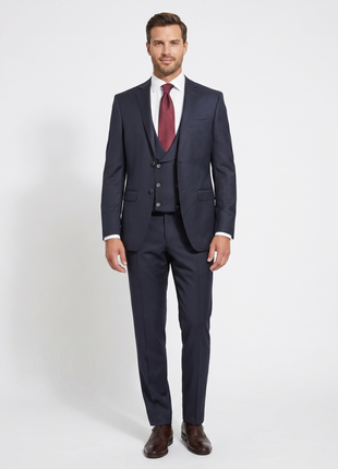 Canali Solid Navy Slim Fit Notch Lapel Canvassed Wool 3-Piece Suit 38R