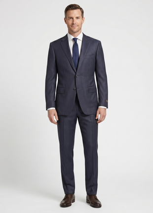 Canali Navy Striped Classic Fit Canvassed Notch Lapel Wool 2-Button Suit 40L