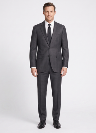 Atica Charcoal Gray Windowpane Slim Fit Half-Canvassed Reda Wool 2-Button Suit