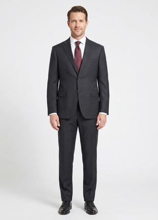 Corneliani Mens Solid Dark Charcoal Fully-Canvassed Notch Lapels Classic Fit 2 Button Wool Silk Suit - 44L