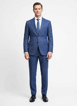 Centrion Mens Micro-Check Blue Classic Fit Peak Lapel 2-Button Wool Suit