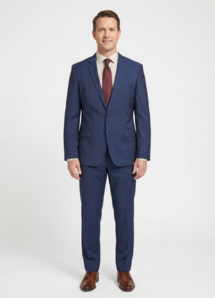 Hugo Boss Blue Textured Solid Super 100 Wool Notch Lapel Two-Button Suit 42S