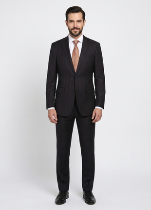 English Laundry Dark Navy With Burgundy Check Slim Fit 2 Button Stretch Suit