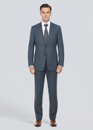 English Laundry Gray With Blue Check Slim Fit Notch Lapel Stretch 2 Button Suit