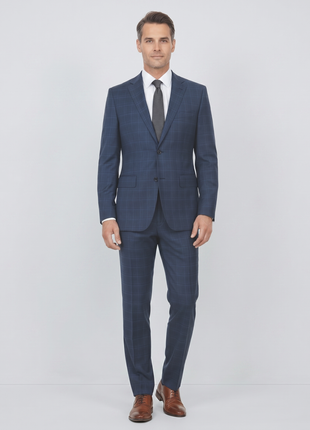 English Laundry Blue Plaid Slim Fit Notch Lapel Stretch 2 Button Suit