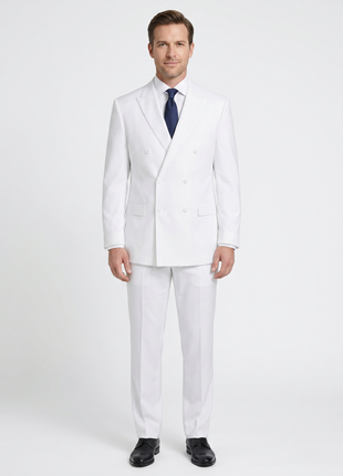 Apollo King Solid White Double Breasted Suit 46R