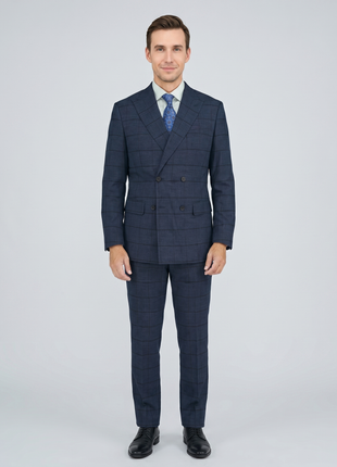 Giorgio Fiorelli Mens Navy Blue Plaid Classic Fit Double Breasted 2 Piece Suit