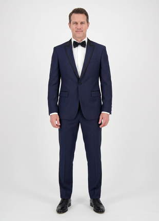 Versace Collection Mens Solid Navy Peak Lapel Classic Fit 1-Button Wool Tuxedo - 38R