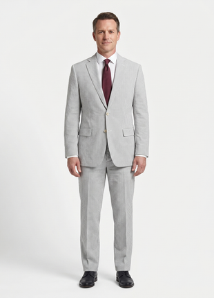 Blujacket Mens Grey Subalpino Cotton Regular Fit Seersucker Suit - The Suit Depot