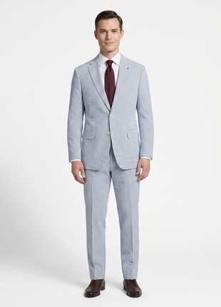 Blujacket Mens Azure Blue Subalpino Cotton Regular Fit Seersucker Suit - The Suit Depot