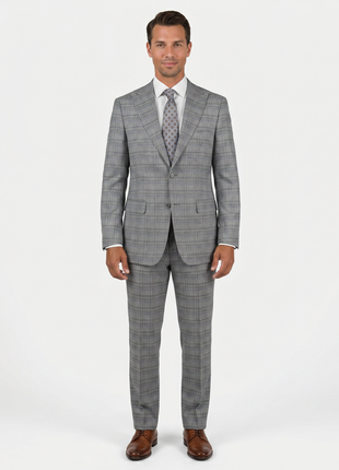 Giorgio Fiorelli Men's Light Gray Plaid Classic Fit Stretch Suit