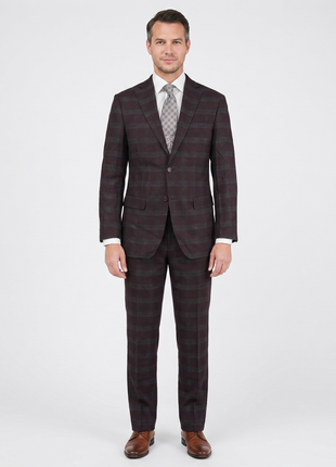 Giorgio Fiorelli Mens burgundy Plaid Classic Fit 2 Piece Suit