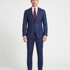 Arthur Black Solid Dark Blue Slim Fit Marzotto Gabardine Wool 2-Button Suit - The Suit Depot