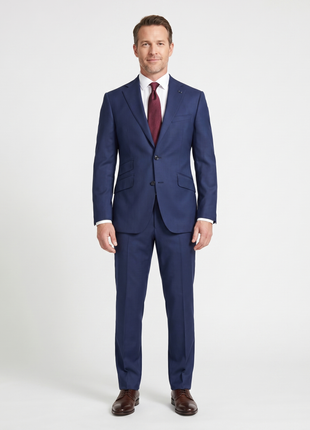 Arthur Black Solid Dark Blue Slim Fit Marzotto Gabardine Wool 2-Button Suit - The Suit Depot