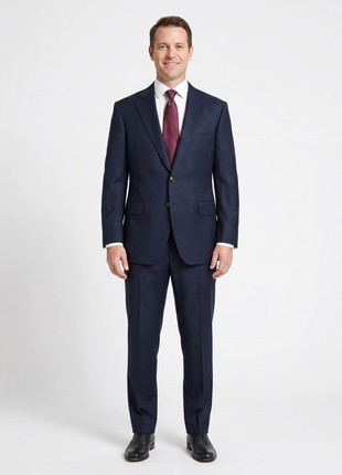 Sartoria Mazara Mens Navy Blue Textured Classic Fit Wool Silk Blend 2 Piece Suit