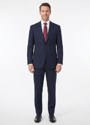 Centrion Mens Solid Navy Blue Notch Lapel Classic Fit Wool 2-Button Suit