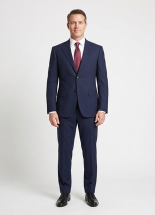 Centrion Mens Solid Navy Blue Slim Fit Notch Lapel Wool 2-Button Suit