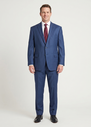 Beragamo Elegant Men's Solid Navy Blue Portly Fit Wool 2-Button Suit