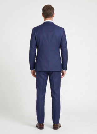 Arthur Black Solid Dark Blue Slim Fit Marzotto Gabardine Wool 2-Button Suit - The Suit Depot