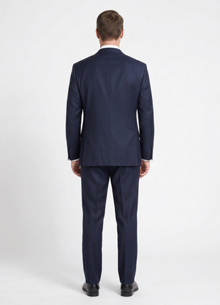 Sartoria Mazara Mens Navy Blue Textured Classic Fit Wool Silk Blend 2 Piece Suit