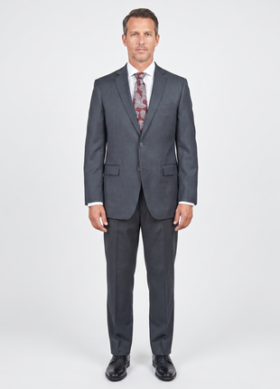 Solid Charcoal Gray Regular Fit 100% Wool 2 Piece Suit With Pleated Pants
