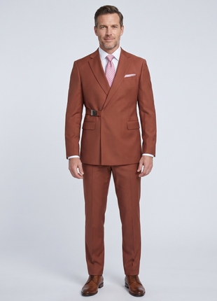 Pierre Carlos Solid Rust Slim Fit Double Breasted Stretch Suit with Buckle Closure