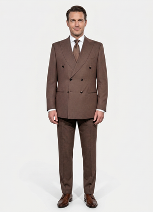 Canuti Brown Houndstooth Modern Fit Peak Lapels Double Breasted Suit
